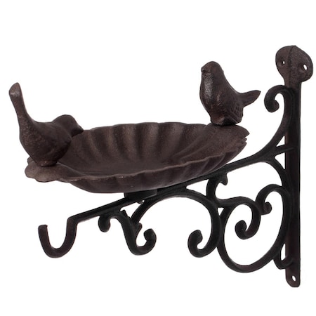 Patronpatron Outdoor Garden Wall Mounted Hanging Iron Bird Bath and Feeder Decor Bronze PA3176397